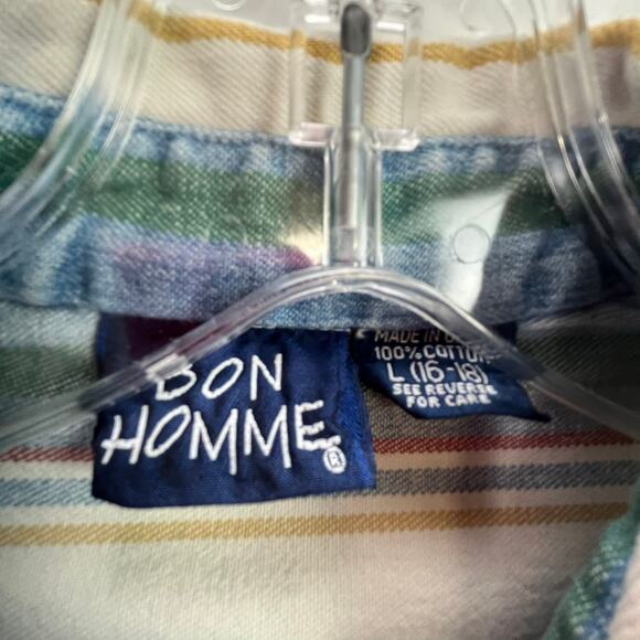 Bon Homme Vintage Striped Button Up Size L (16-18) Boys Made In USA 90s - Picture 9 of 11